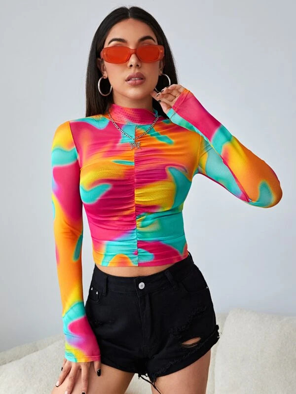 Summer Feels Front Ruched Mesh Top