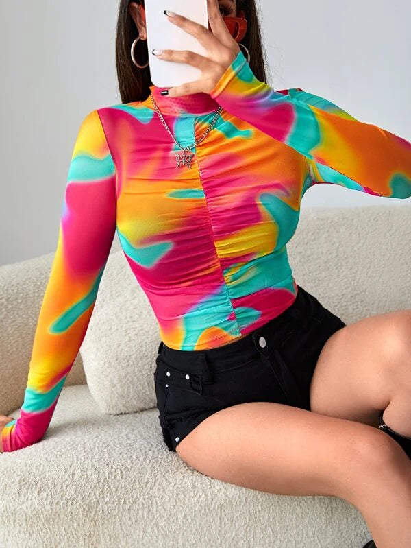 Summer Feels Front Ruched Mesh Top