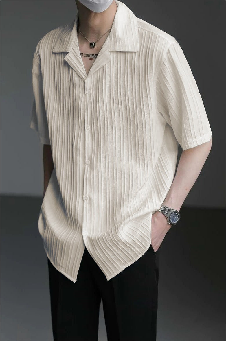 Stripe Texture Lapel Collar Men Shirt