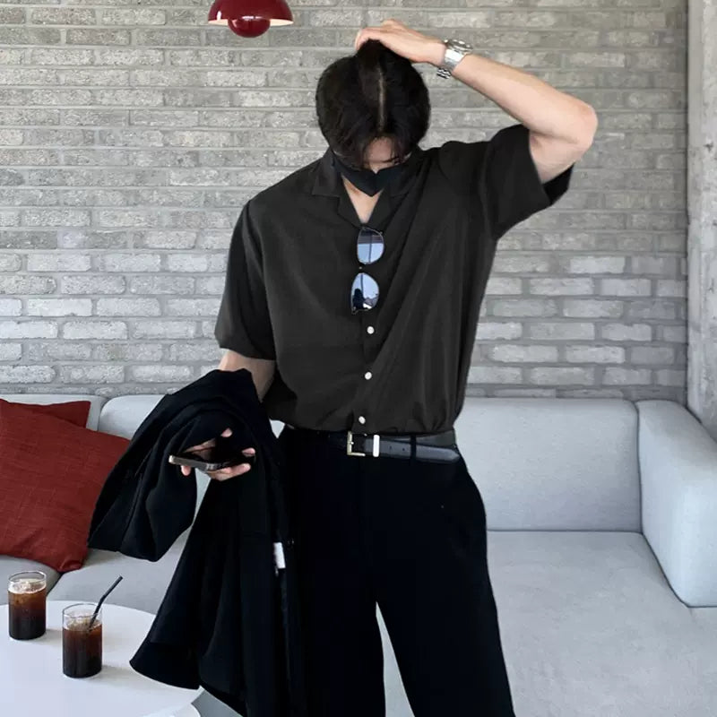 Basic Cotton Lapel Korean Men Shirt