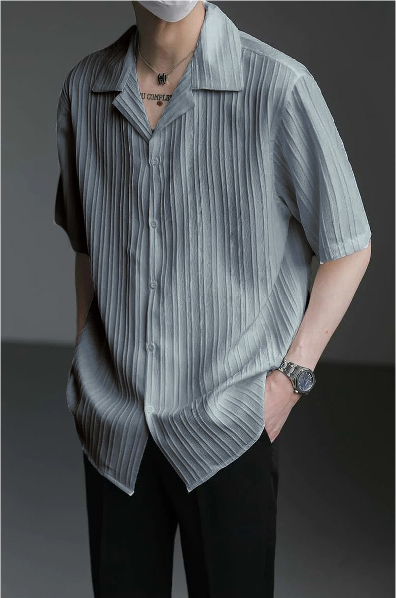 Stripe Texture Lapel Collar Men Shirt