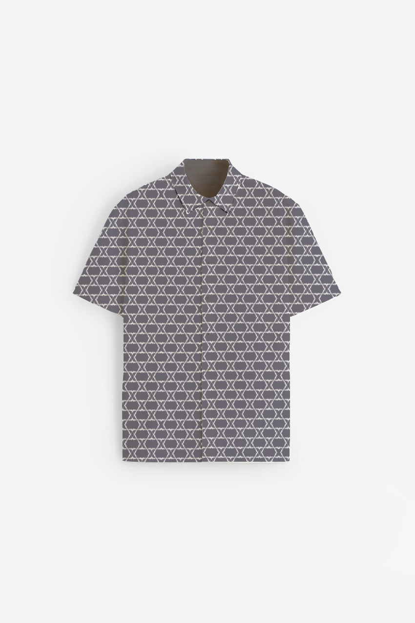 Greyish Blue Geometric Print Short Sleeve Shirt