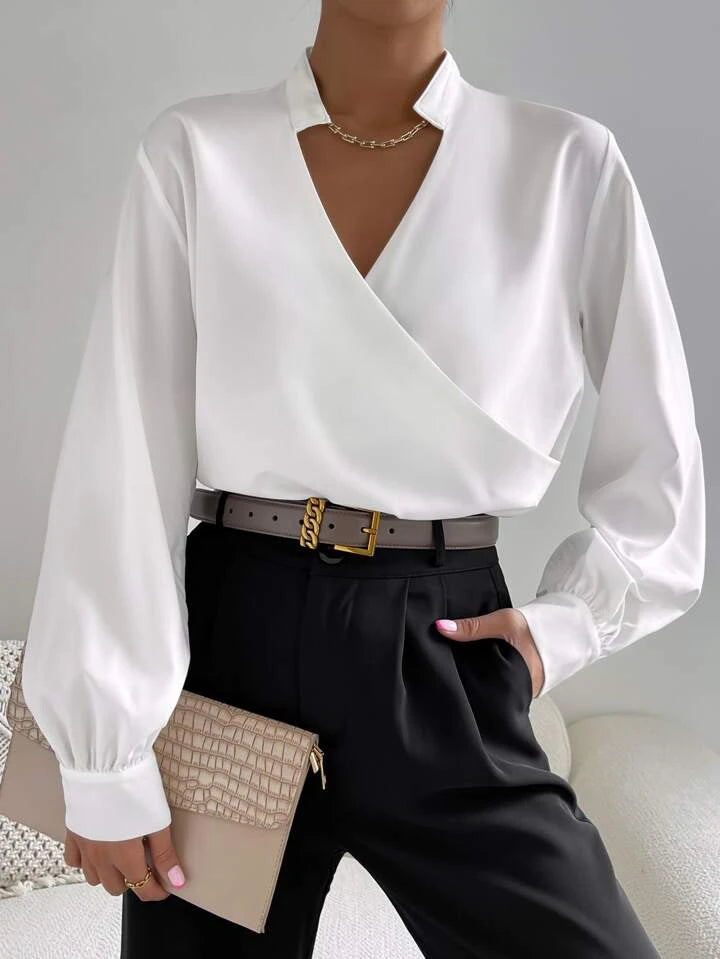Overlap Bishop V Collared Sleeve Blouse