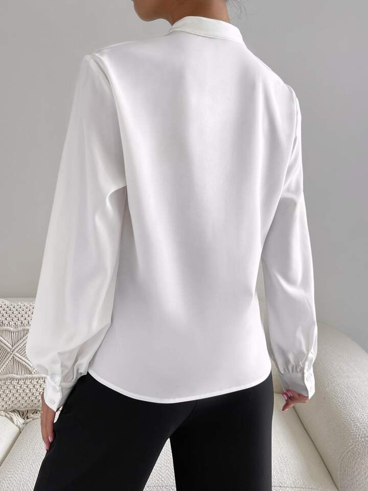 Overlap Bishop V Collared Sleeve Blouse