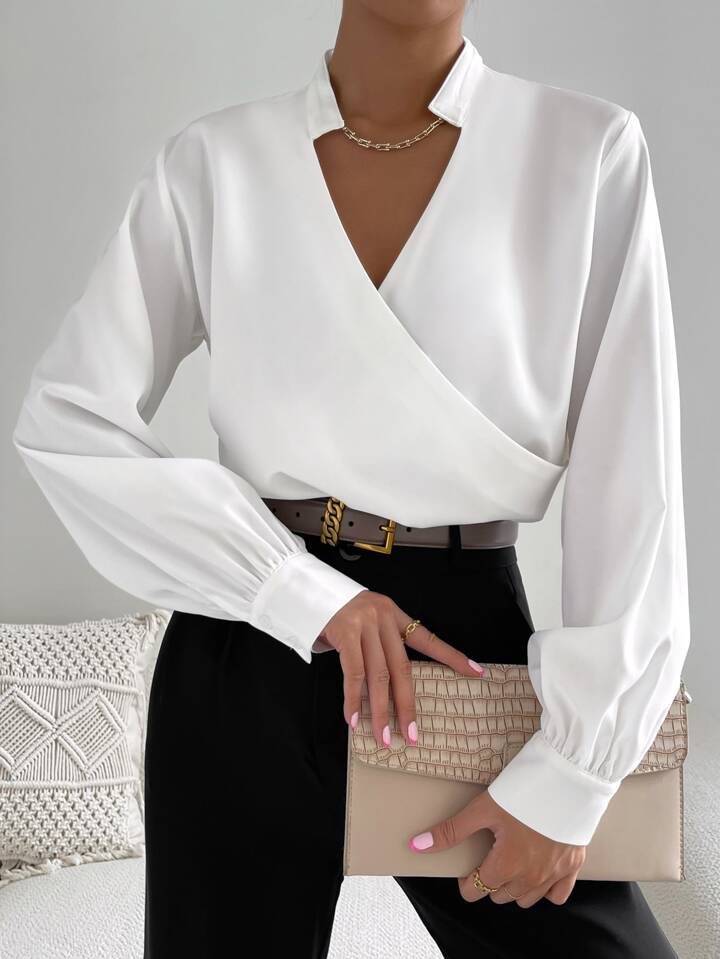 Overlap Bishop V Collared Sleeve Blouse
