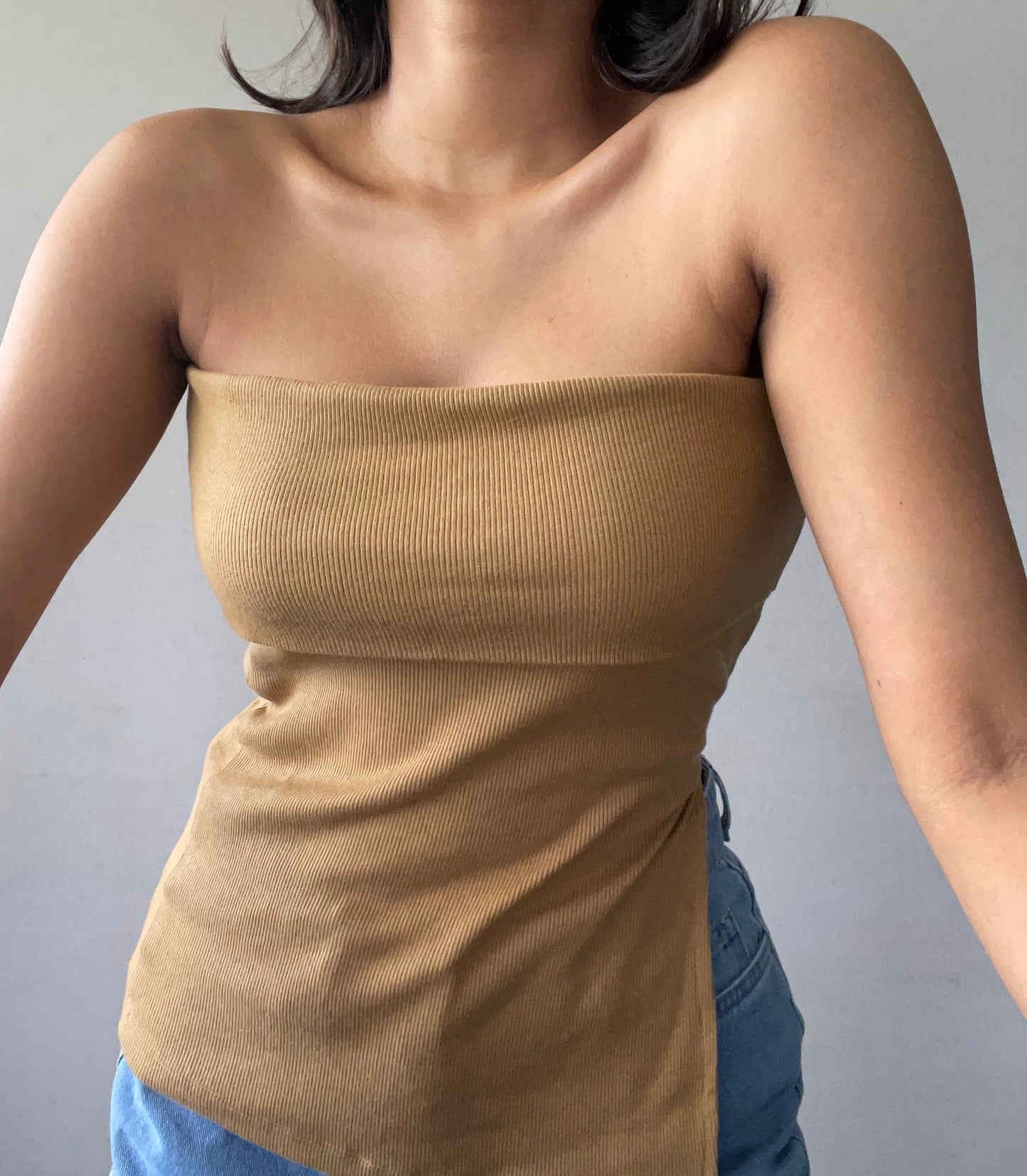 Foldover Strapless Top With Side Slits