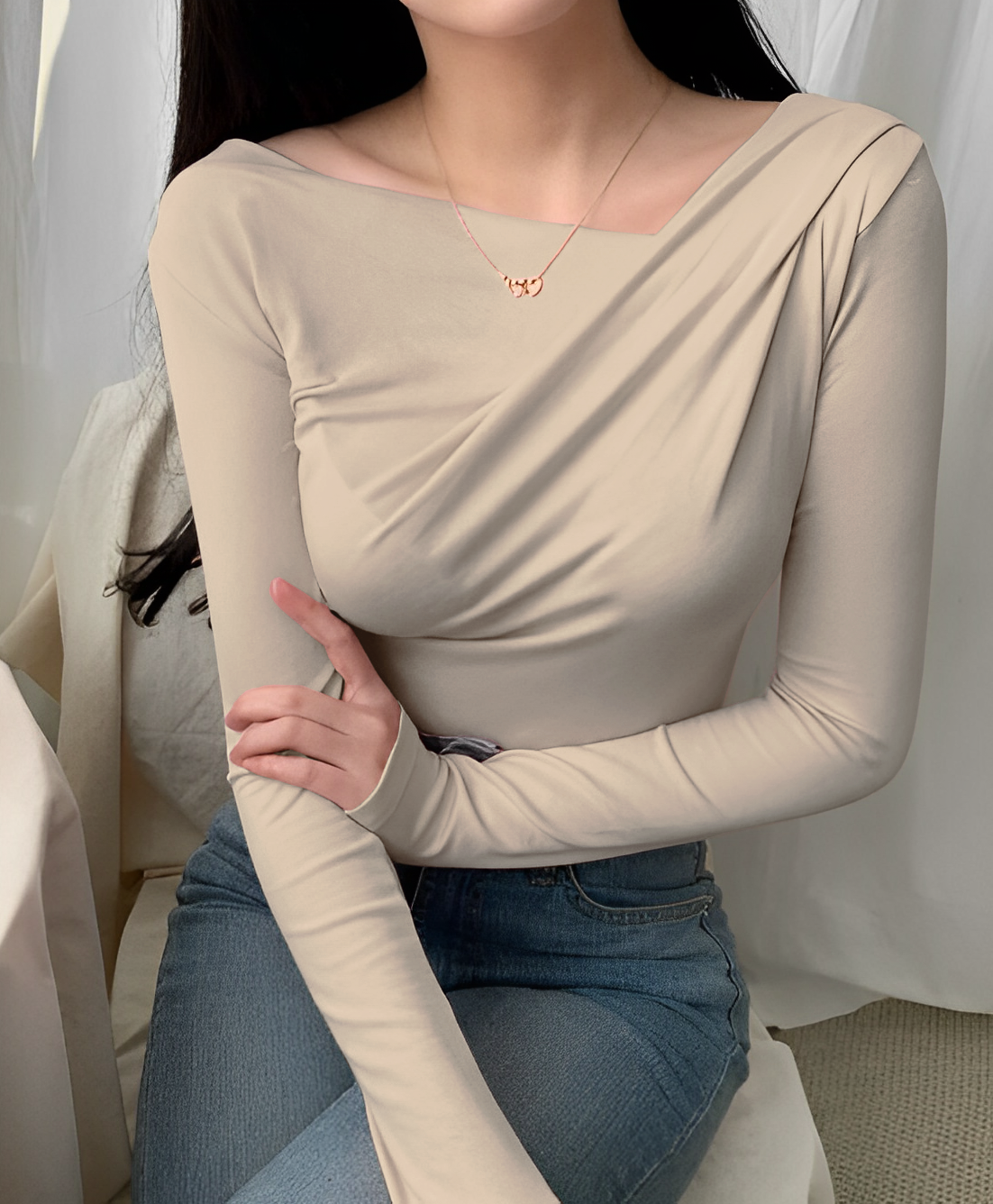 Lover Girl Shoulder Ruched Full Sleeve Top