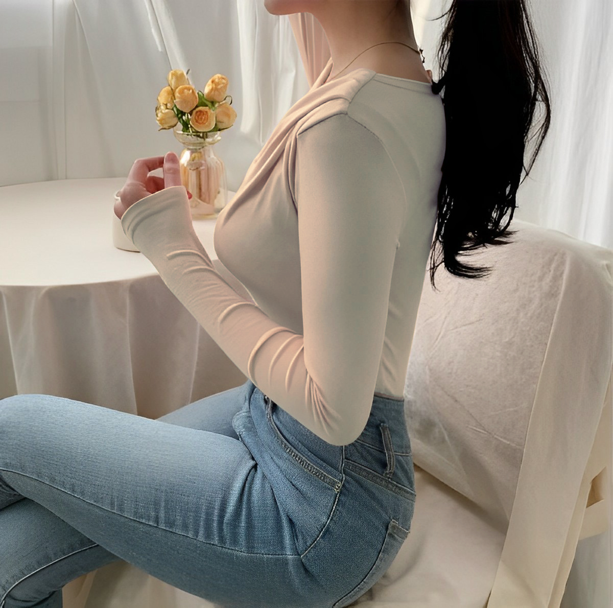 Lover Girl Shoulder Ruched Full Sleeve Top