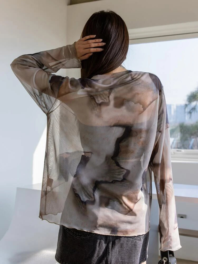 Milky Grey Baggy Mesh Top