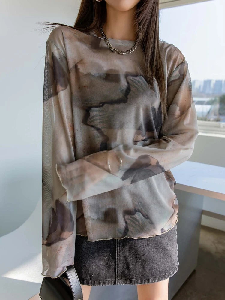 Milky Grey Baggy Mesh Top