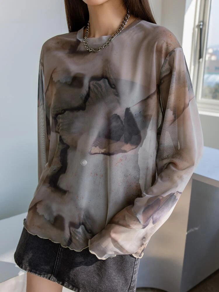 Milky Grey Baggy Mesh Top