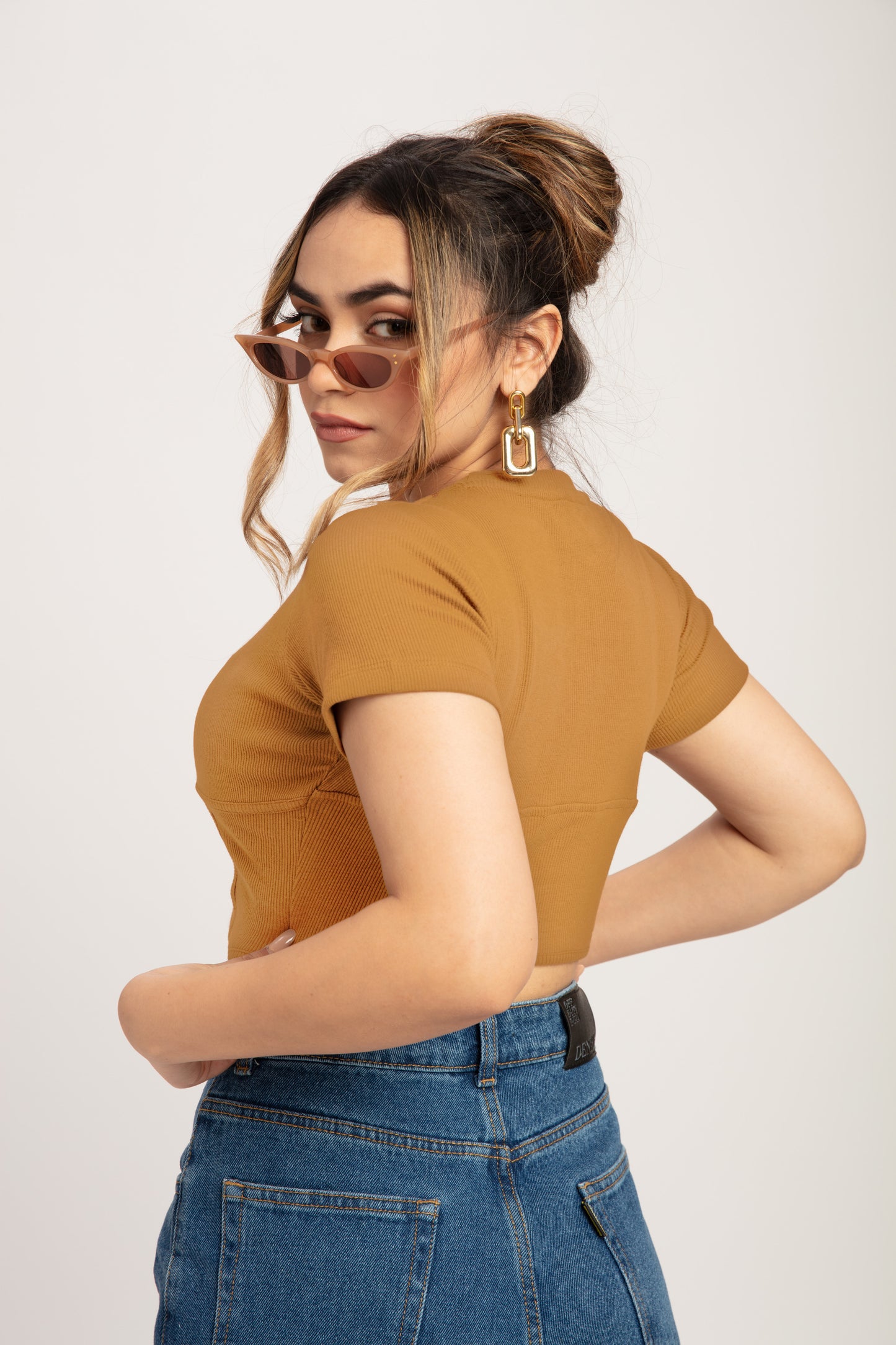Camel Brown Rib Corset Top