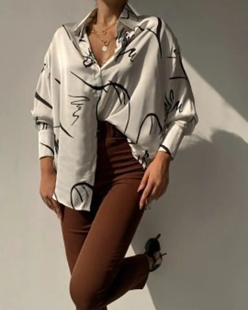 Abstract Print Satin Shirt