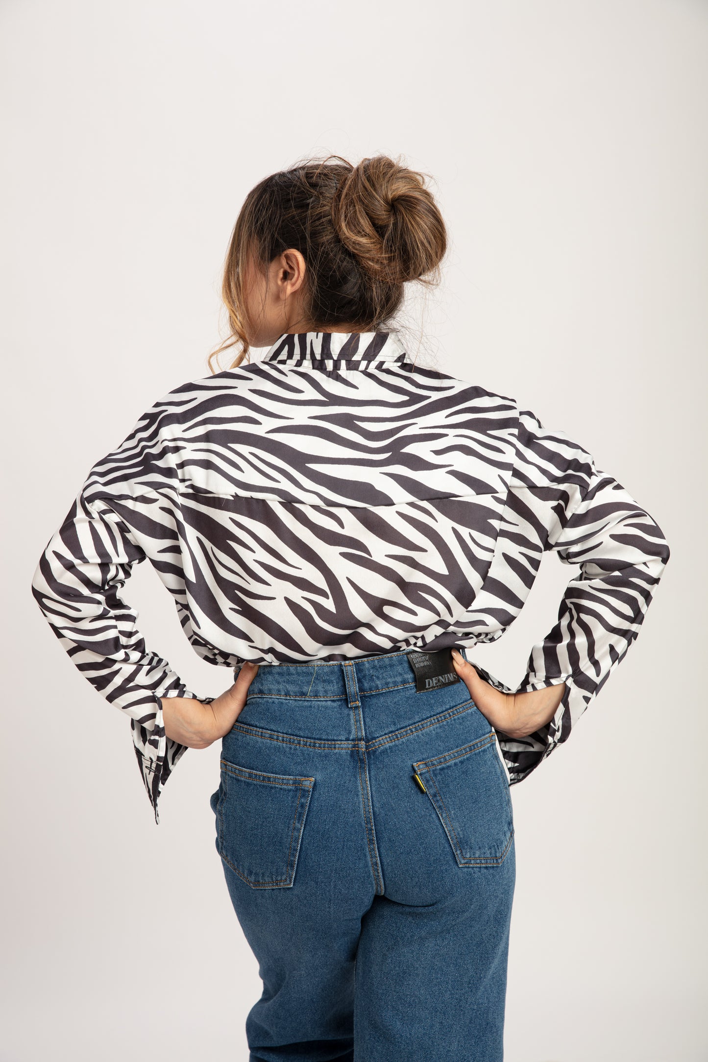 Zebra Print Satin Drop Shoulder Shirt