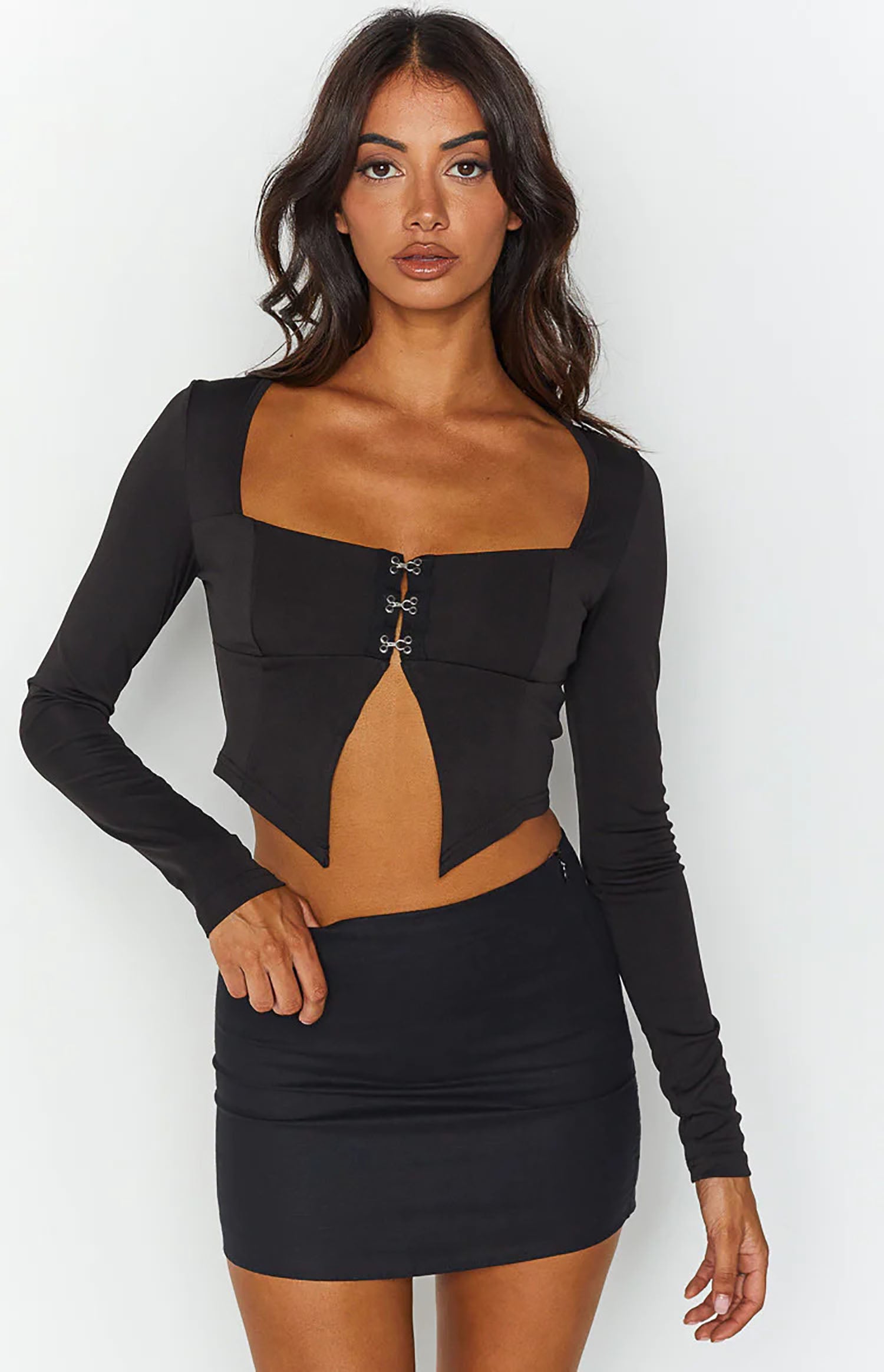 Black Full Sleeves Criss Cross Top