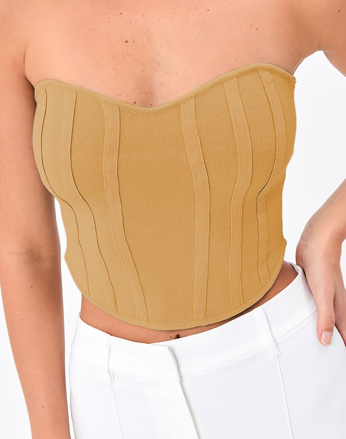 Camel Bustier Corset Knit Top