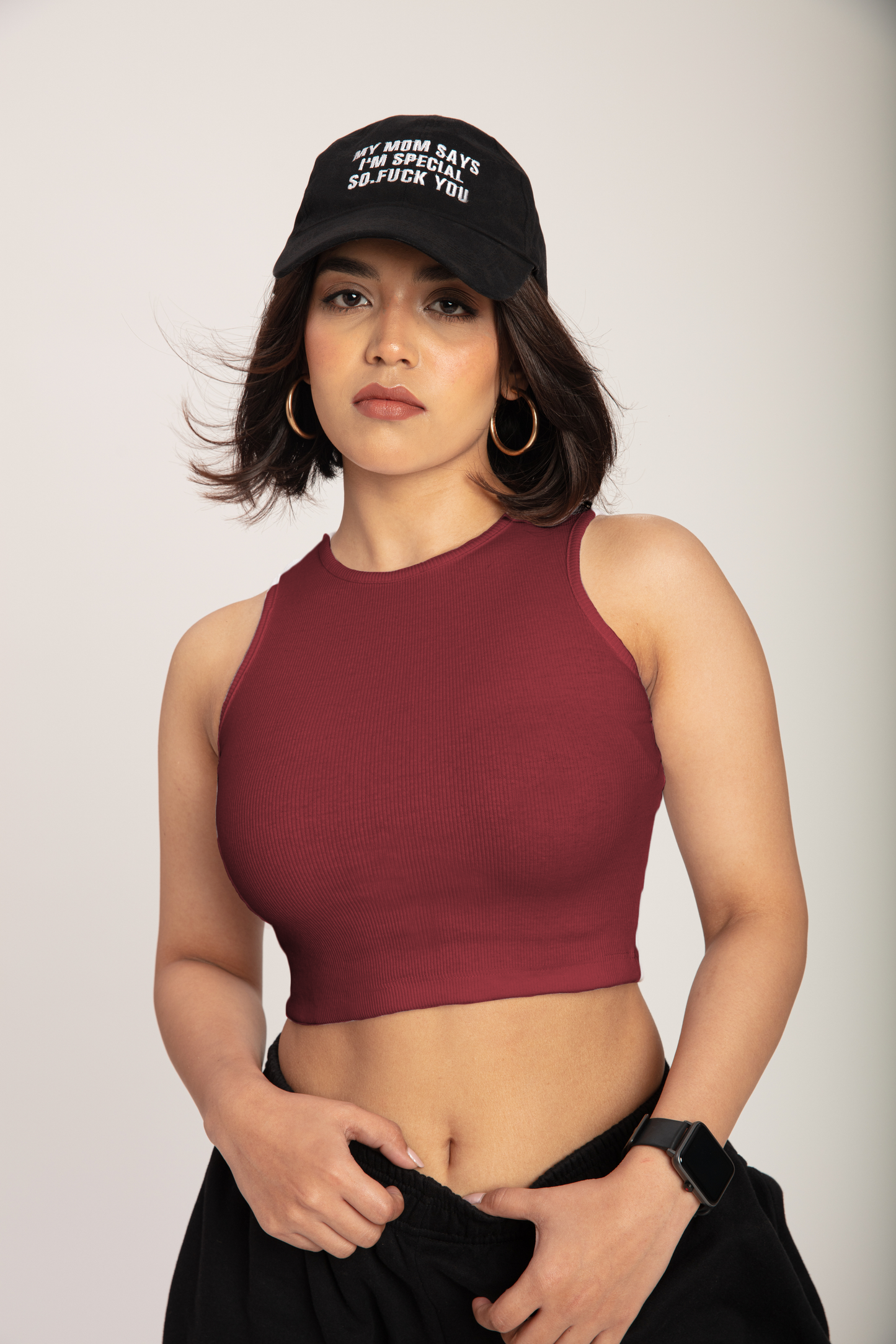 Maroon Rib Racer Vest Top