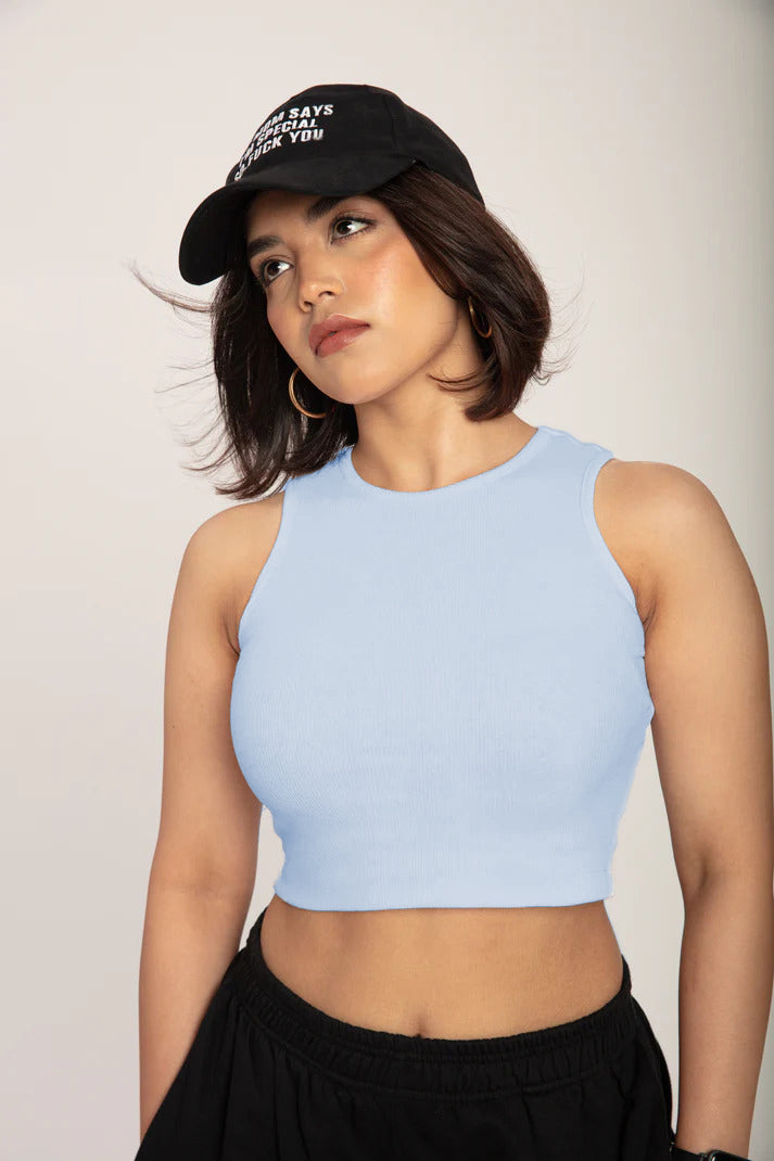 Light Blue Rib Racer Vest Top