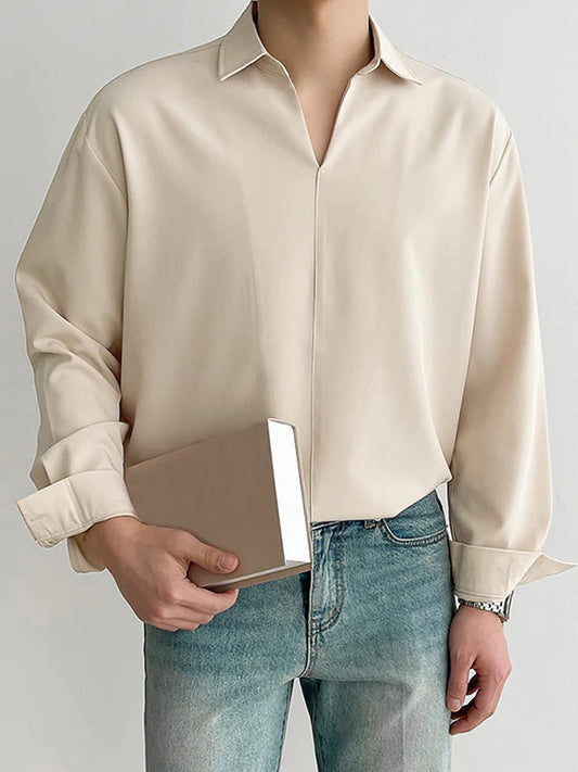 Daily Loose Solid Color Long Sleeved Shirt
