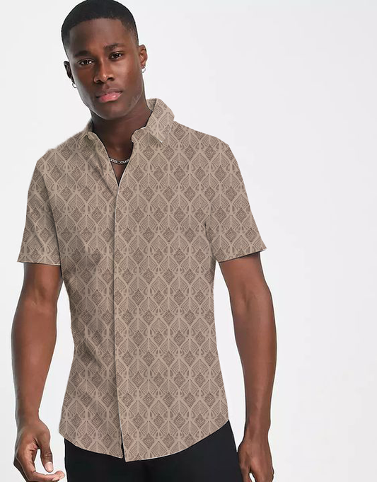 Louis Vuitton Front Button Short Sleeve Brown and Beige Monogram Shirt  Women/Men