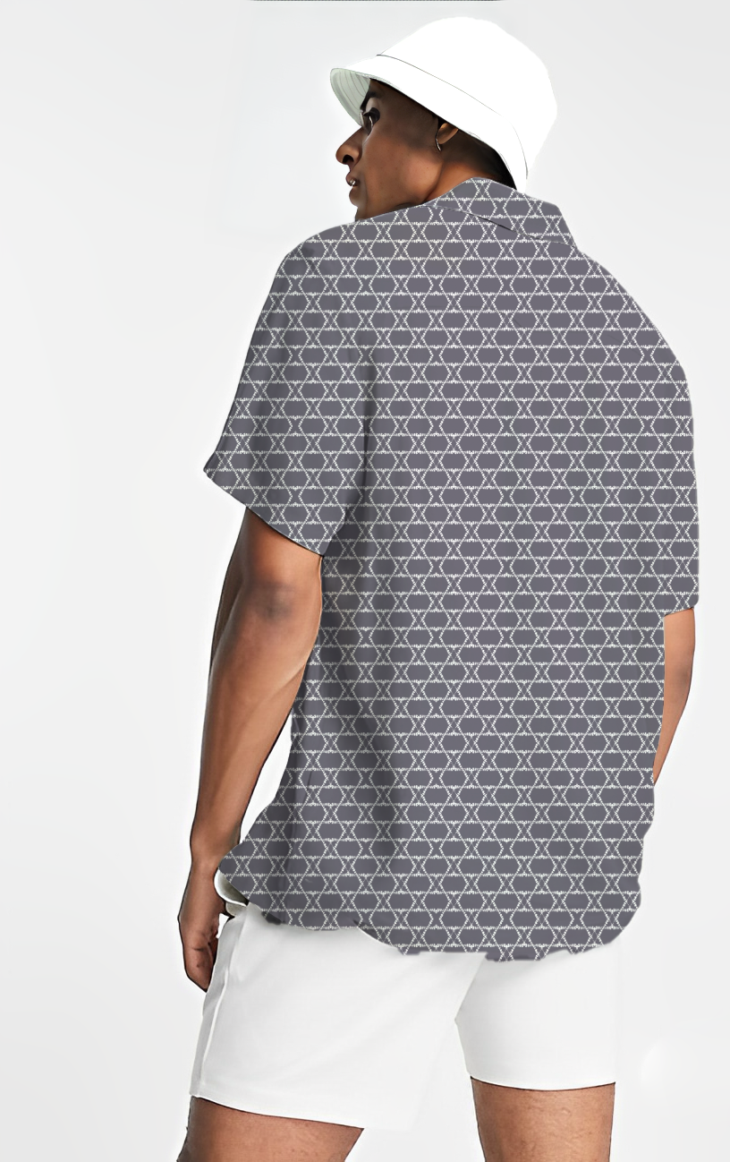 Greyish Blue Geometric Print Short Sleeve Shirt