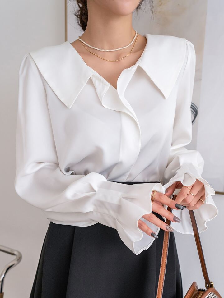 Statement Pleated Flounce Sleeve Blouse – Baesic World