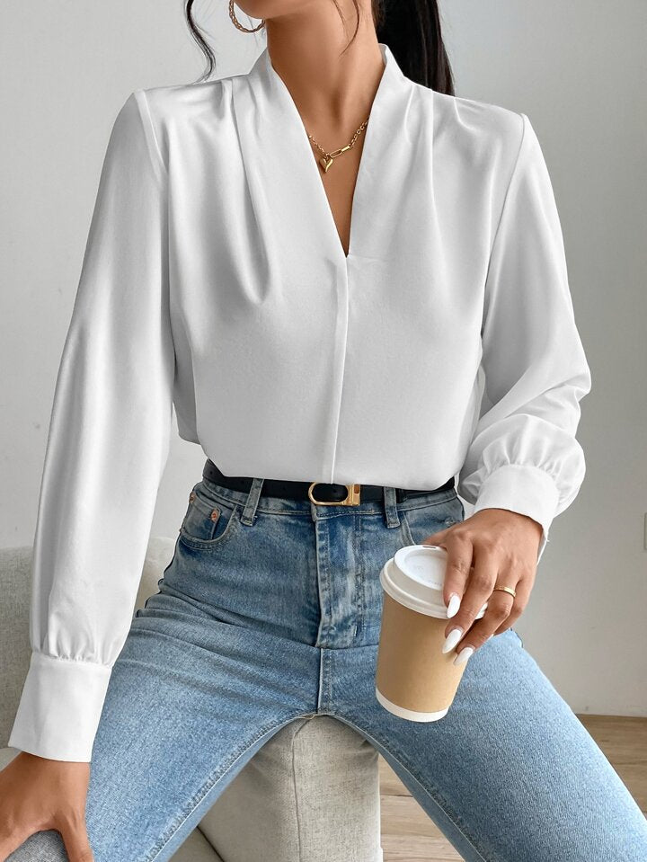 V Neck Pleated Blouse – Baesic World