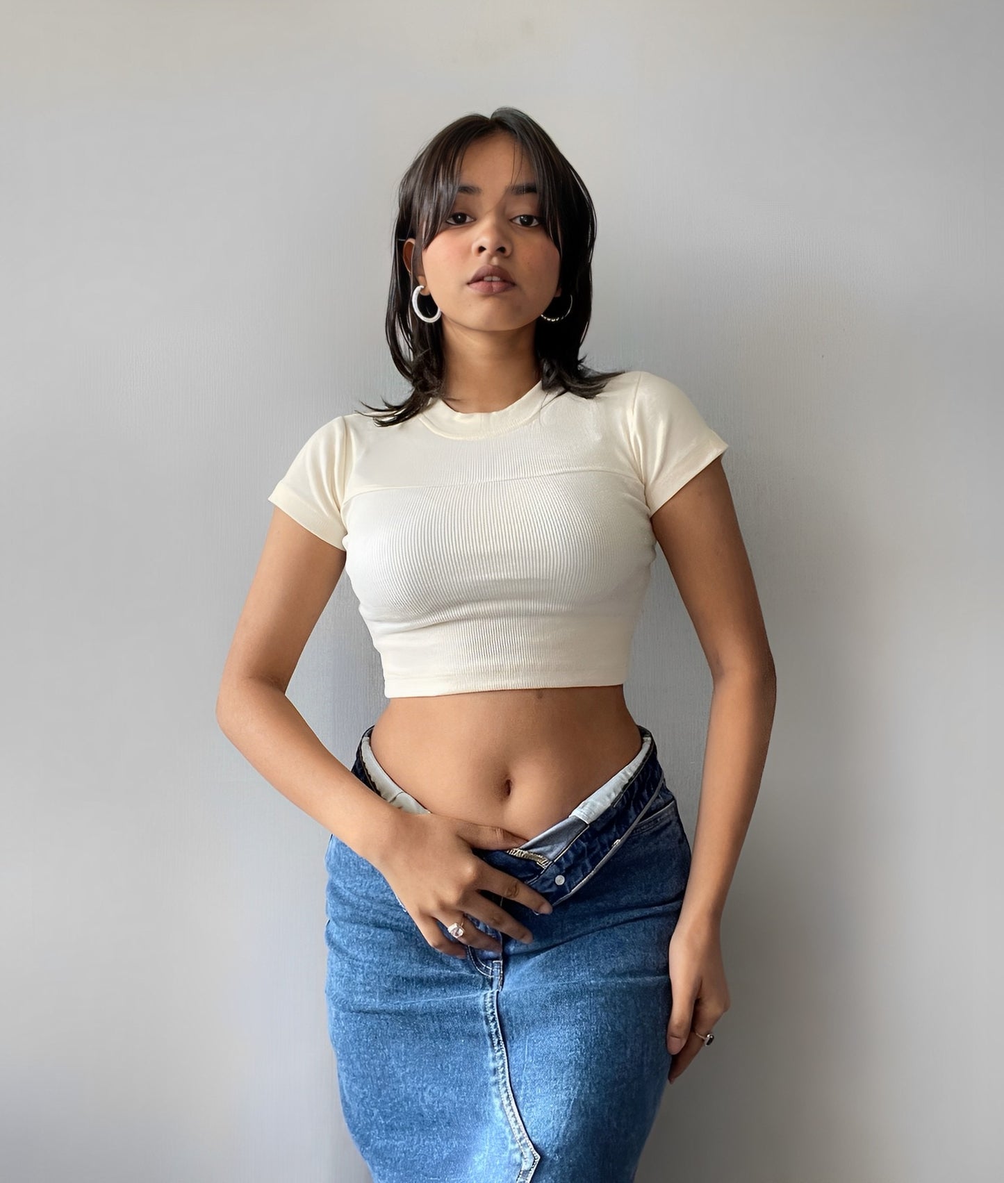 Fitted Rib Knit Crop Baby Tee