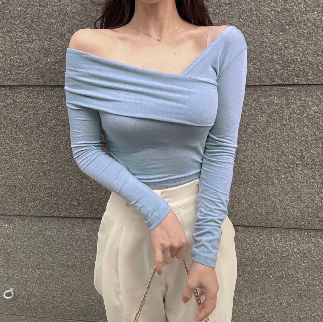 Korean Way Overlap Off Shoulder Top