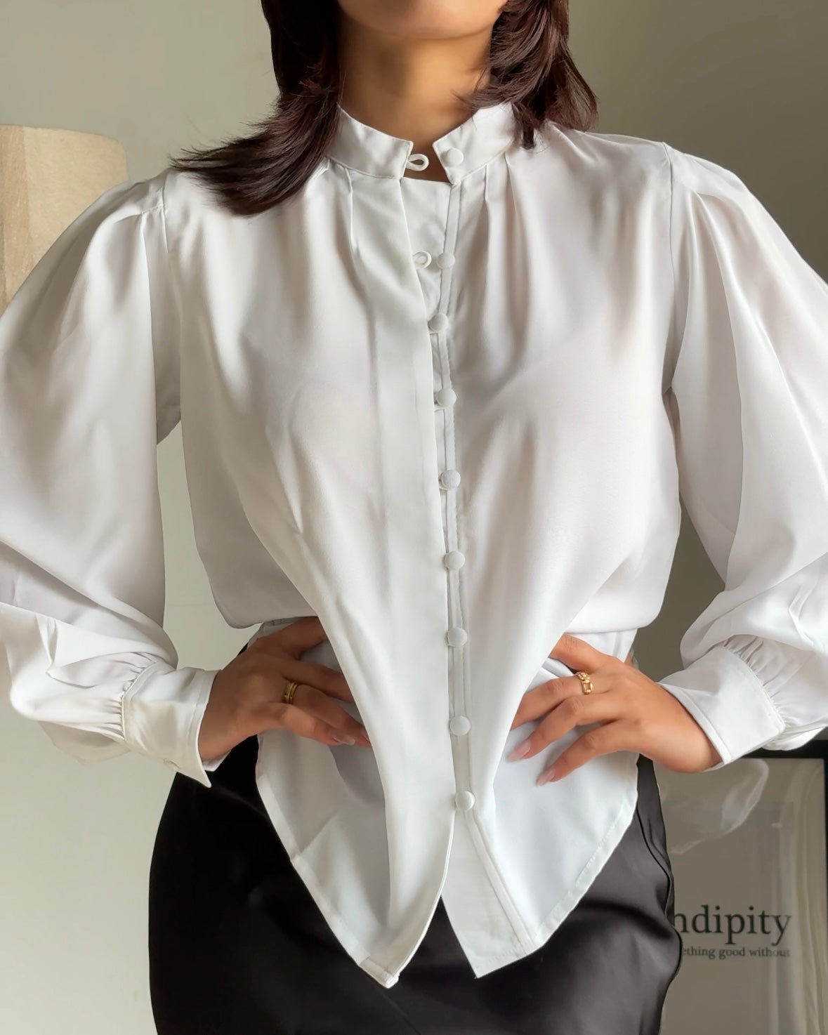 French Bishop Sleeve Button Up Shirt