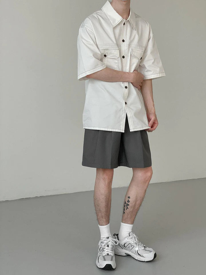 White Contrast Detailed Men Baggy Shirt