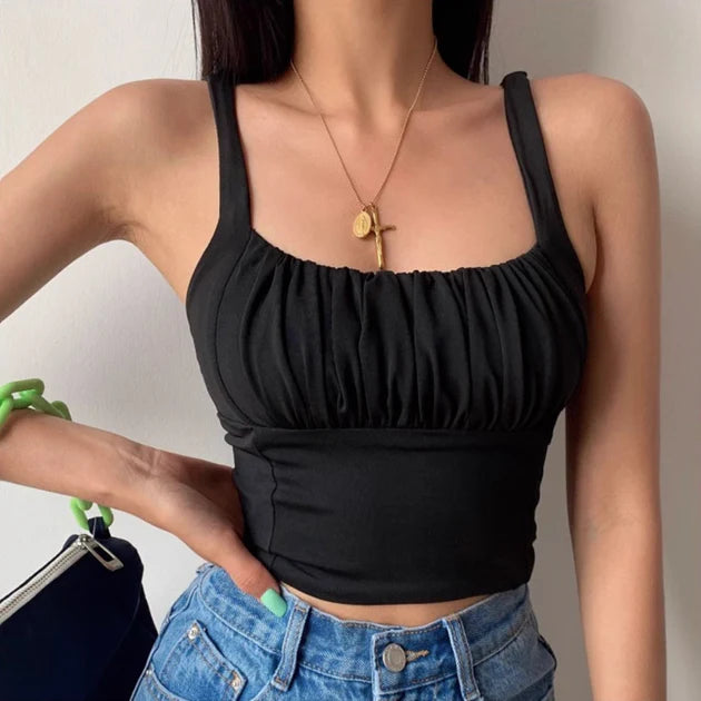 Black Pretty Ruched Black Crop Top