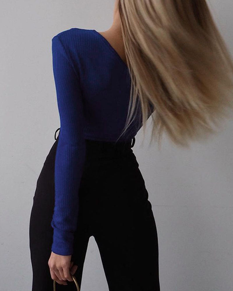 Deep Blue Cut Out One Shoulder Top