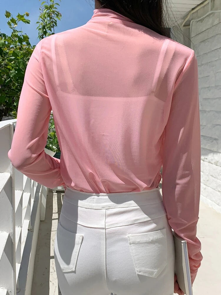 Ruched Sleeve Sheer Top