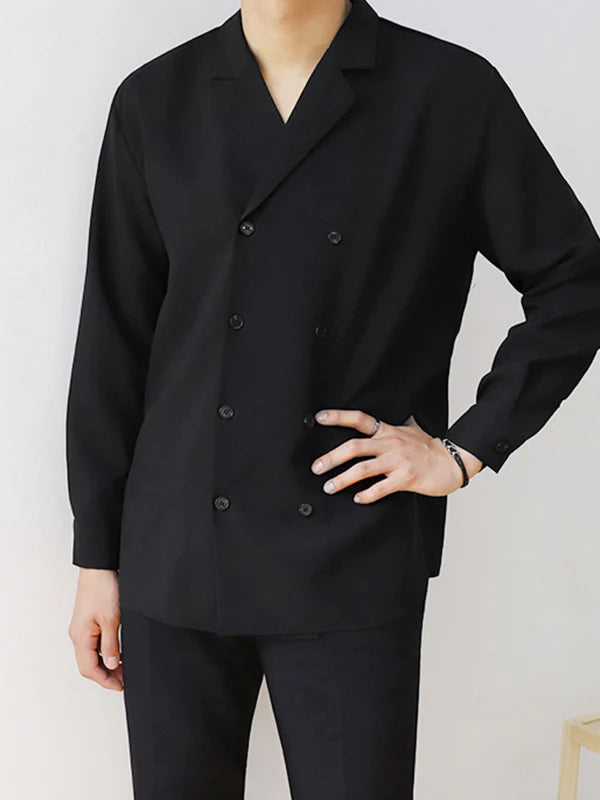 Double Button Casual Lapel Long-Sleeved Shirt