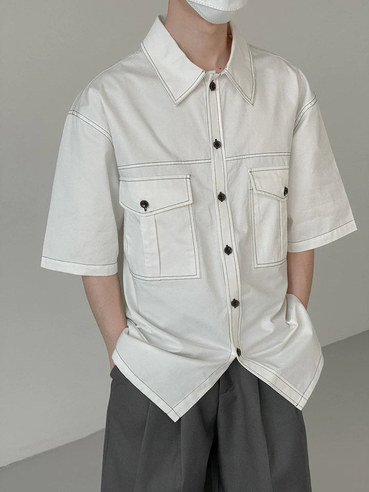 White Contrast Detailed Men Baggy Shirt – Baesic World