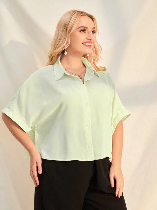 Plus Size Extended Cap Sleeves Short Shirt