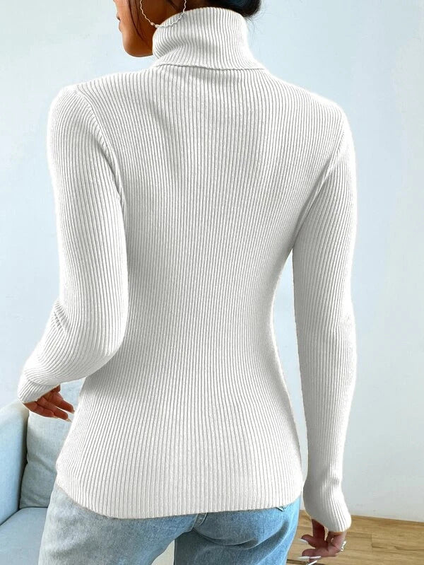 Polo neck ribbed outlet top