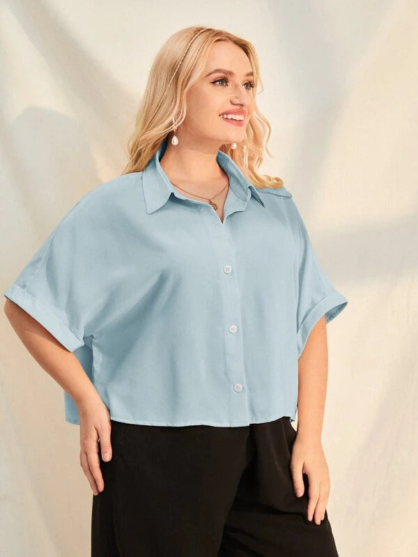 Plus Size Extended Cap Sleeves Short Shirt