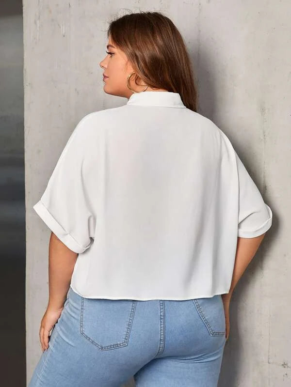 Plus Size Extended Cap Sleeves Short Shirt