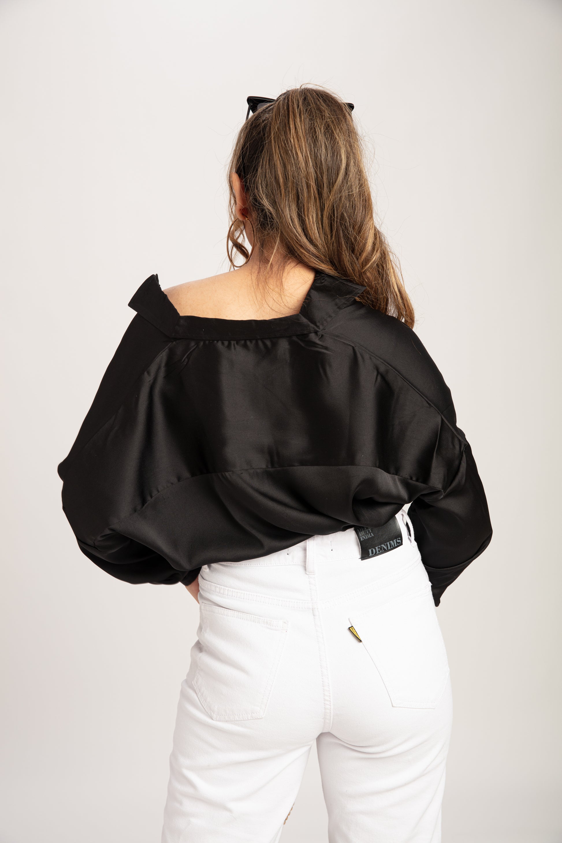 Elegant Black Satin Drop Shoulder shirt – Baesic World
