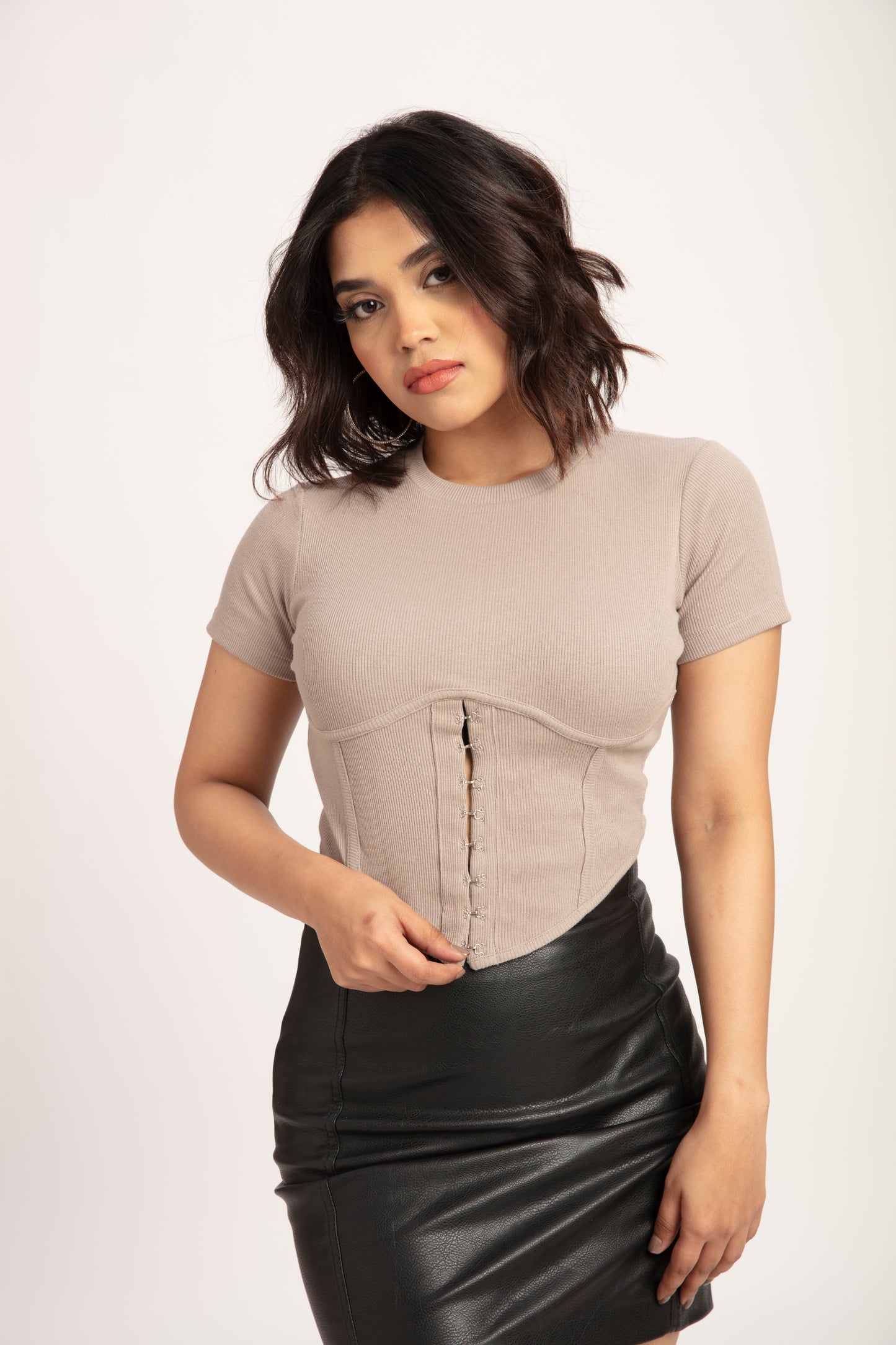 Steel Grey Rib Corset Top