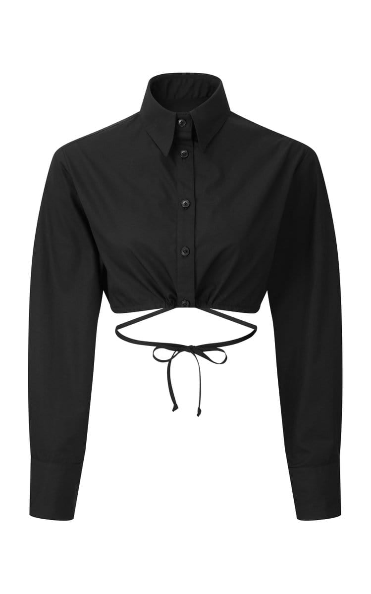Tie Waist Crop Shirt | Tie Waist Crop Shirt Black | Baesic World