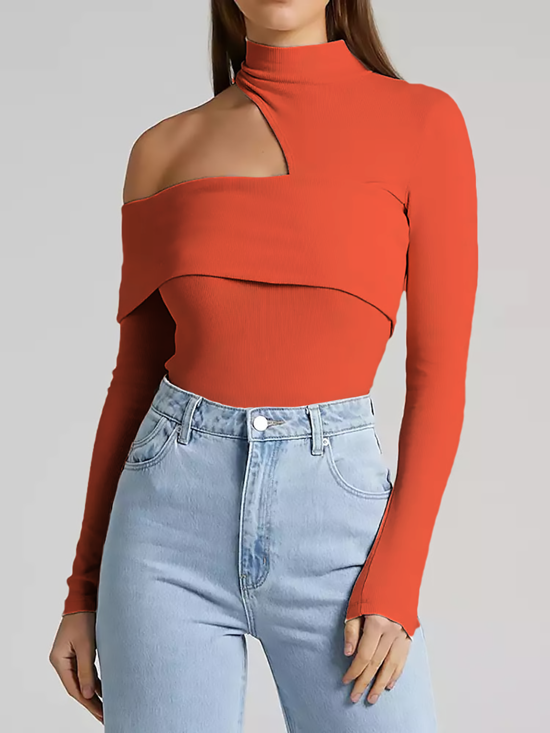 Wrapped Shoulder High Neck Rib Top