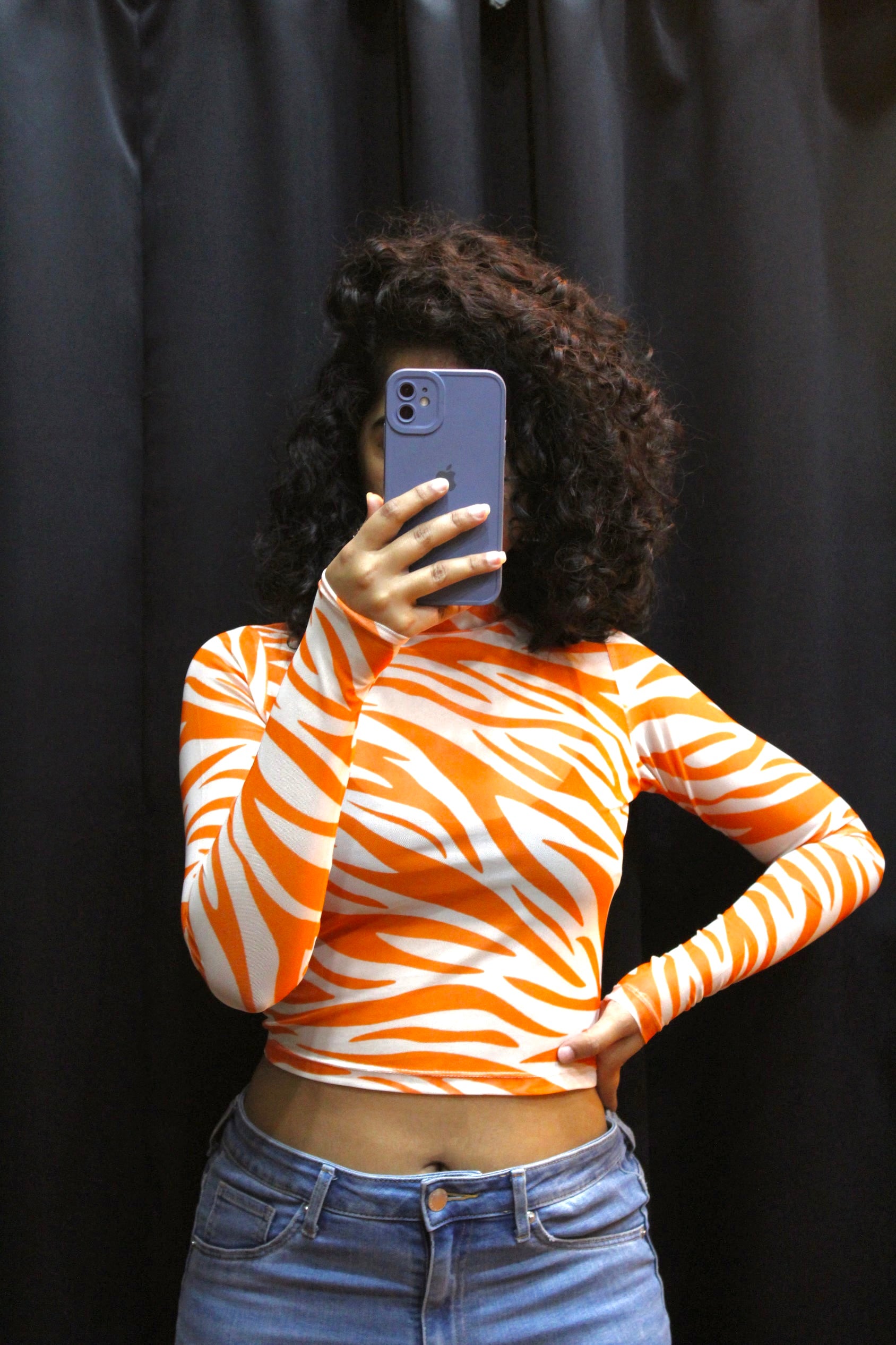 Orange mock sales neck top