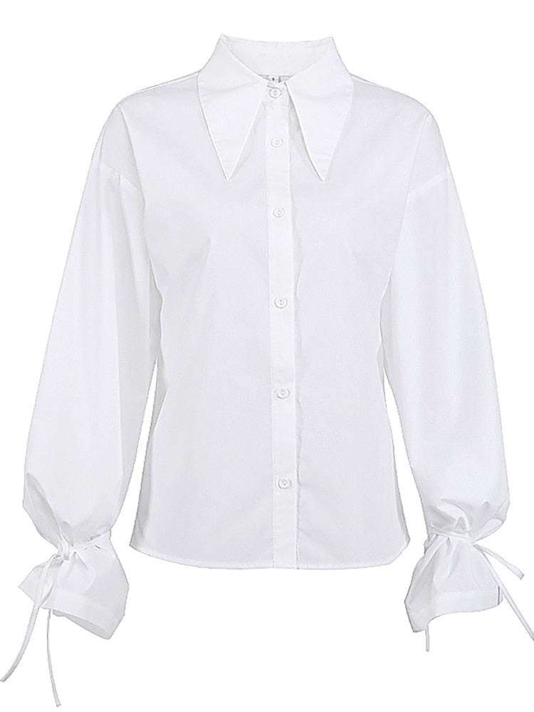 White Pull String Gathered Poplin Shirt
