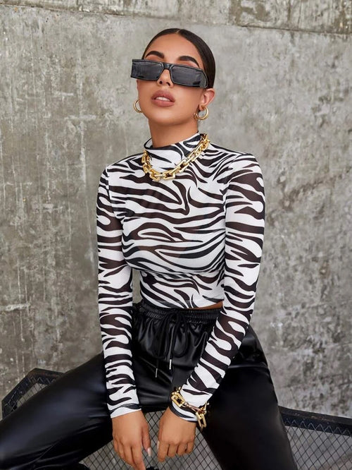 Animal Print Mock Neck Top | Animal Print Top | Baesic World