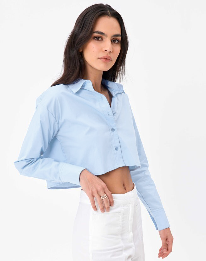 Powder Blue Oversized Crop Shirt